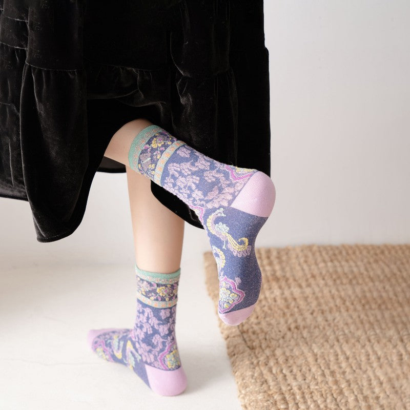 Chaussettes Jacquard Florales Vintage