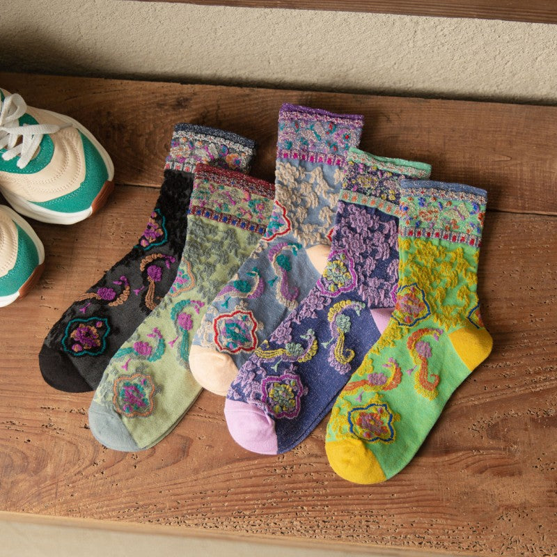 Chaussettes Jacquard Florales Vintage