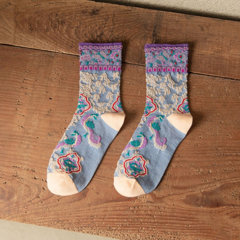 Chaussettes Jacquard Florales Vintage