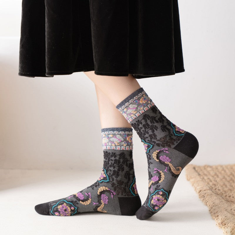 Chaussettes Jacquard Florales Vintage