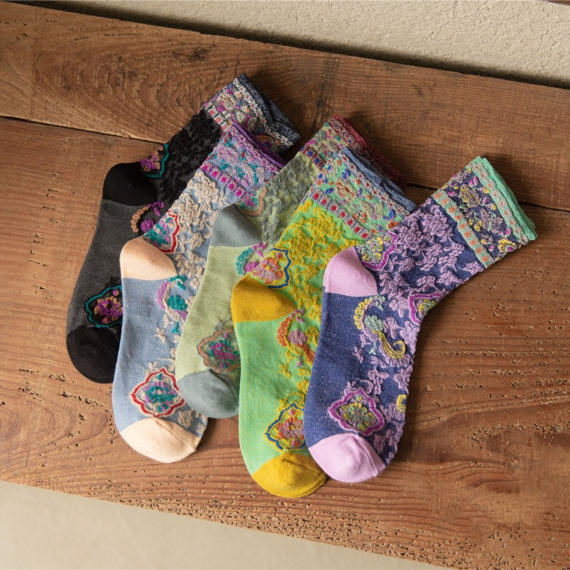 Chaussettes Jacquard Florales Vintage