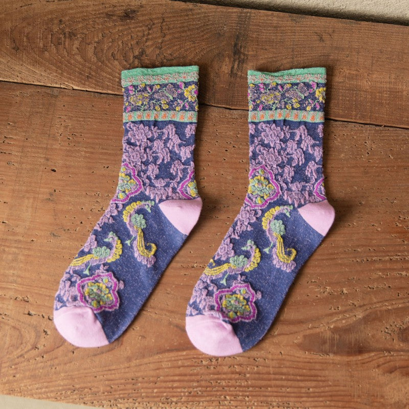 Chaussettes Jacquard Florales Vintage
