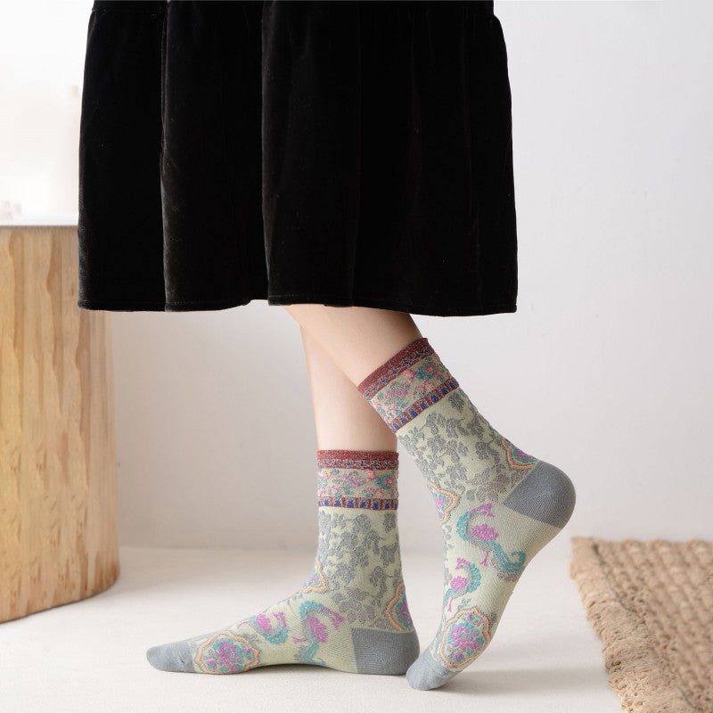 Chaussettes Jacquard Florales Vintage