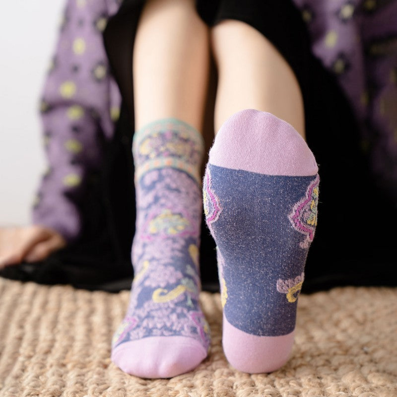 Chaussettes Jacquard Florales Vintage