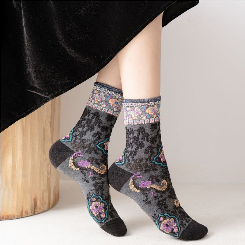 Chaussettes Jacquard Florales Vintage