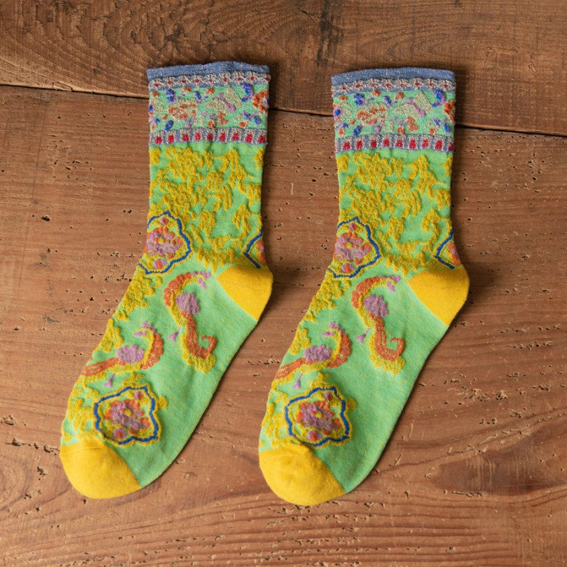 Chaussettes Jacquard Florales Vintage