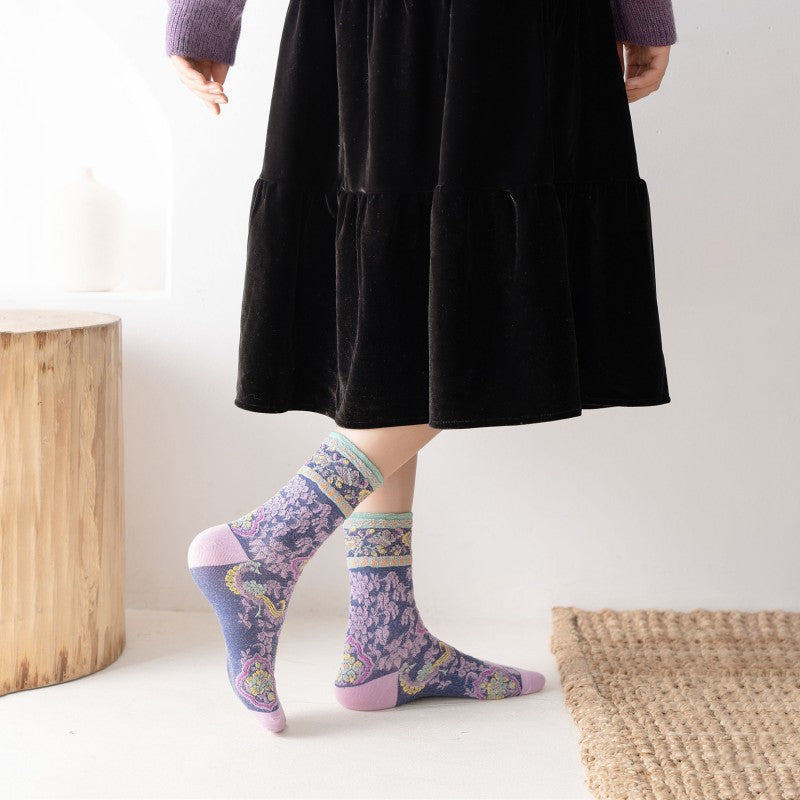 Chaussettes Jacquard Florales Vintage