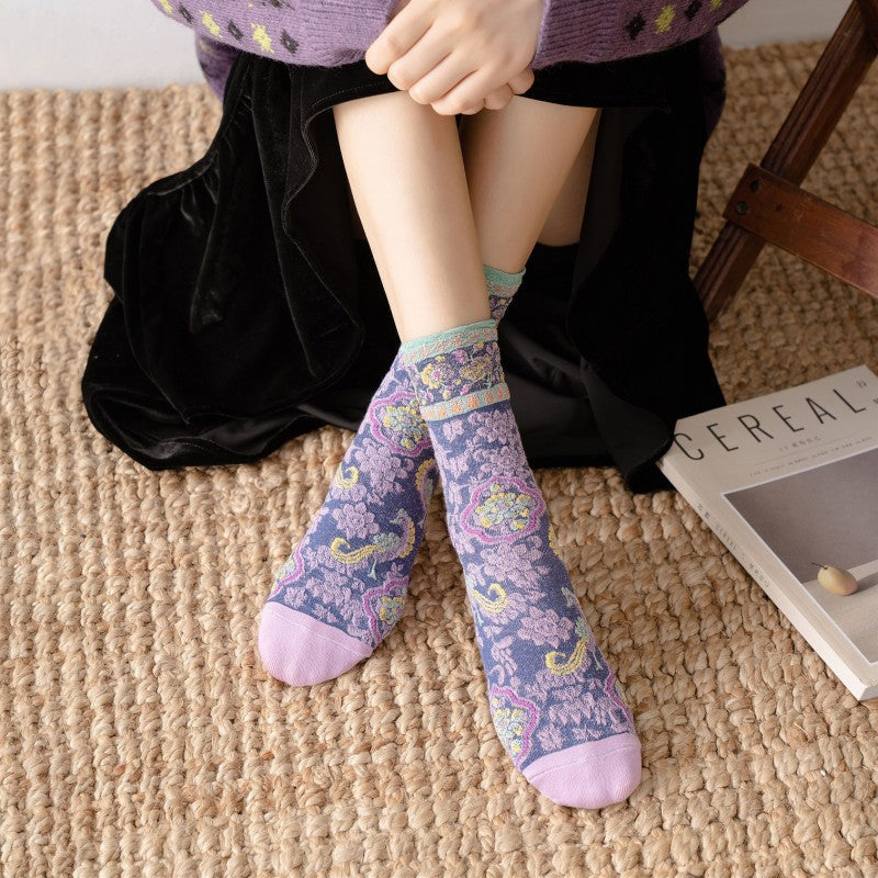Chaussettes Jacquard Florales Vintage