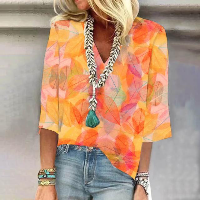 Blouse Imprimée Feuilles Colorées