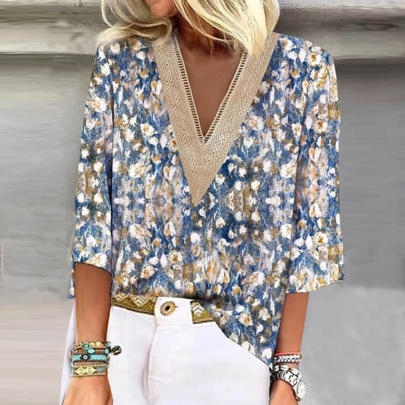 Blouse Élégante En Dentelle Avec Col En V Sophistiqué