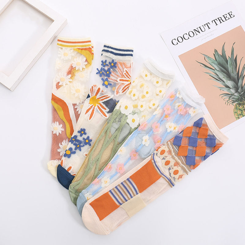 Chaussettes Respirantes En Jacquard Fleuri