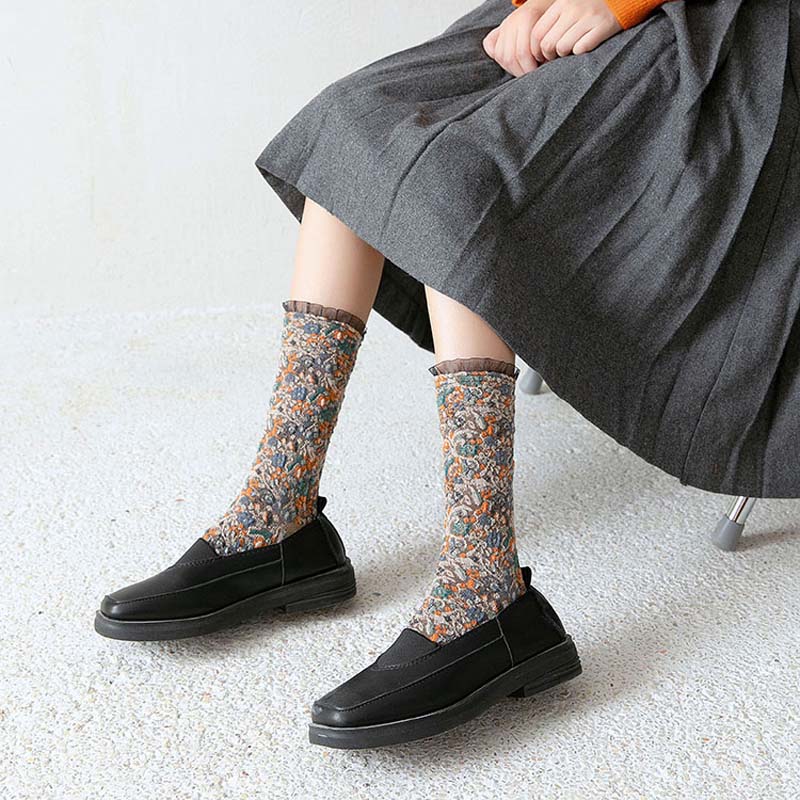 Chaussettes Jacquard Florales Vintage
