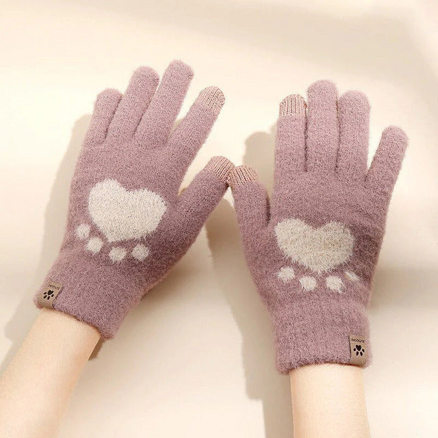 Gants Chauds Imprimé Patte De Chat