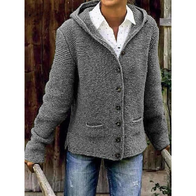 Cardigan Tricoté À Capuche Décontracté