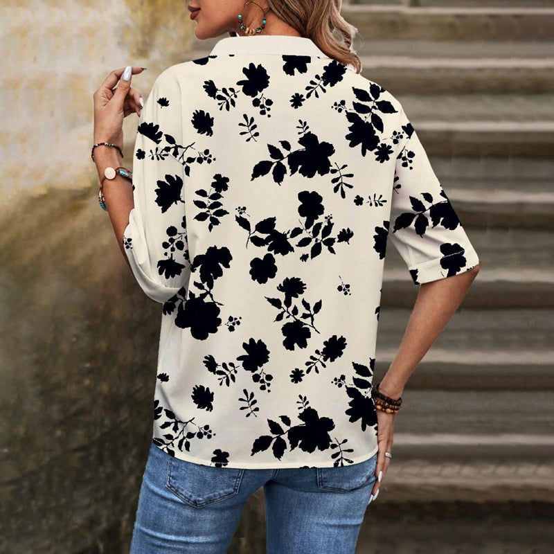 Blouse Décontractée À Imprimé Feuilles